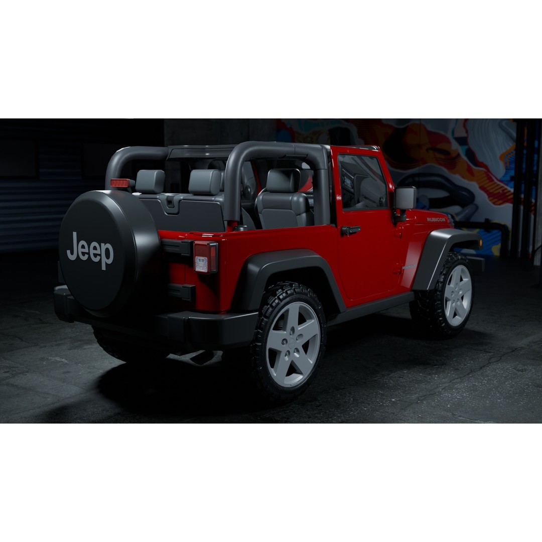 Jeep Wrangler 3D Model – Low Poly Rigged SUV for Blender, FBX - View 5
