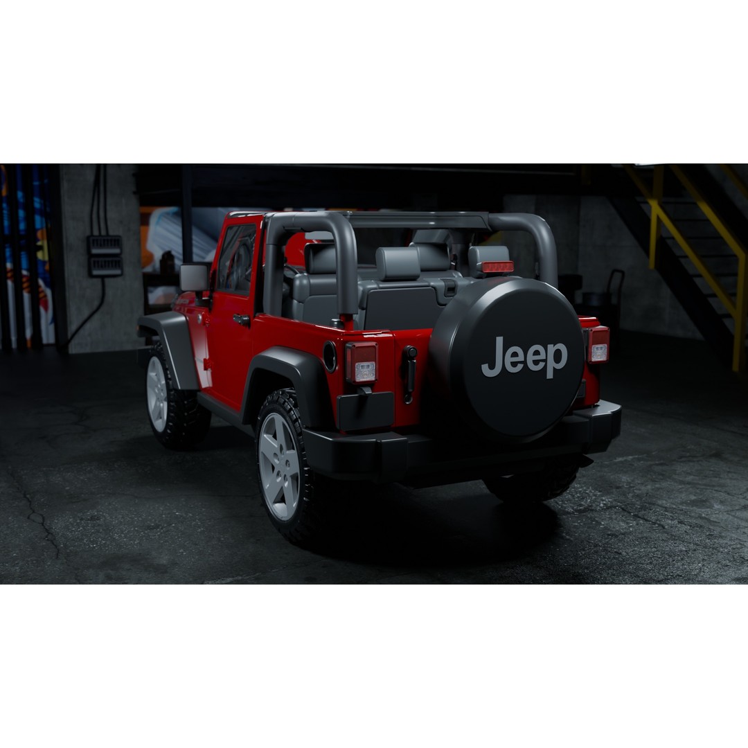 Jeep Wrangler 3D Model – Low Poly Rigged SUV for Blender, FBX - View 6