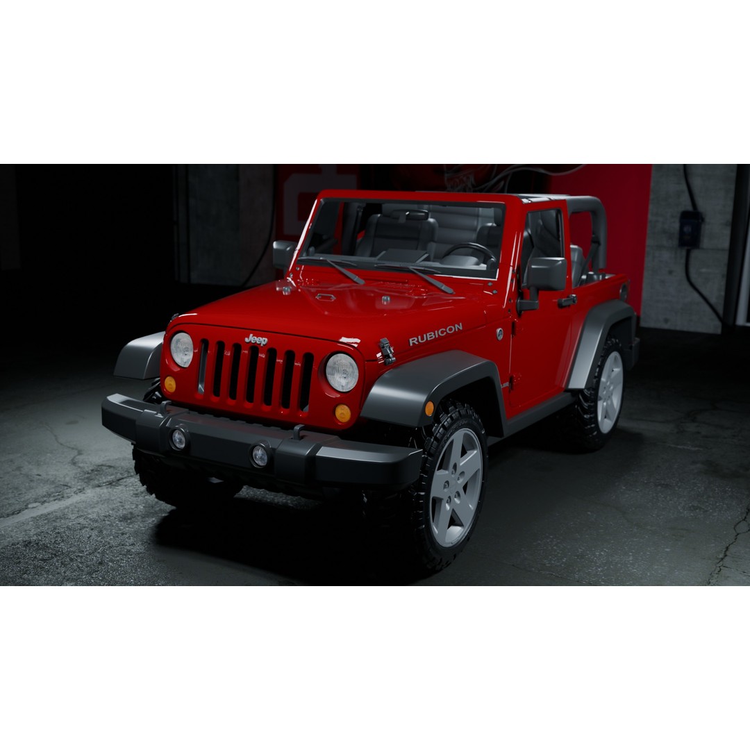 Jeep Wrangler 3D Model – Low Poly Rigged SUV for Blender, FBX - View 7