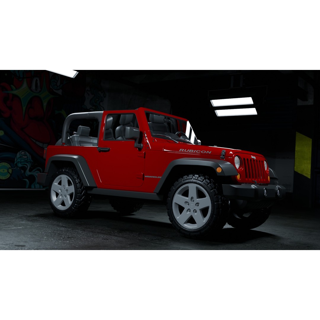 Jeep Wrangler 3D Model – Low Poly Rigged SUV for Blender, FBX - View 8