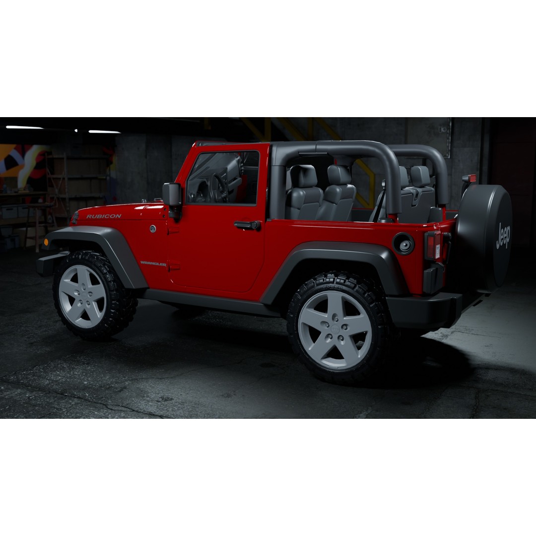 Jeep Wrangler 3D Model – Low Poly Rigged SUV for Blender, FBX - View 9