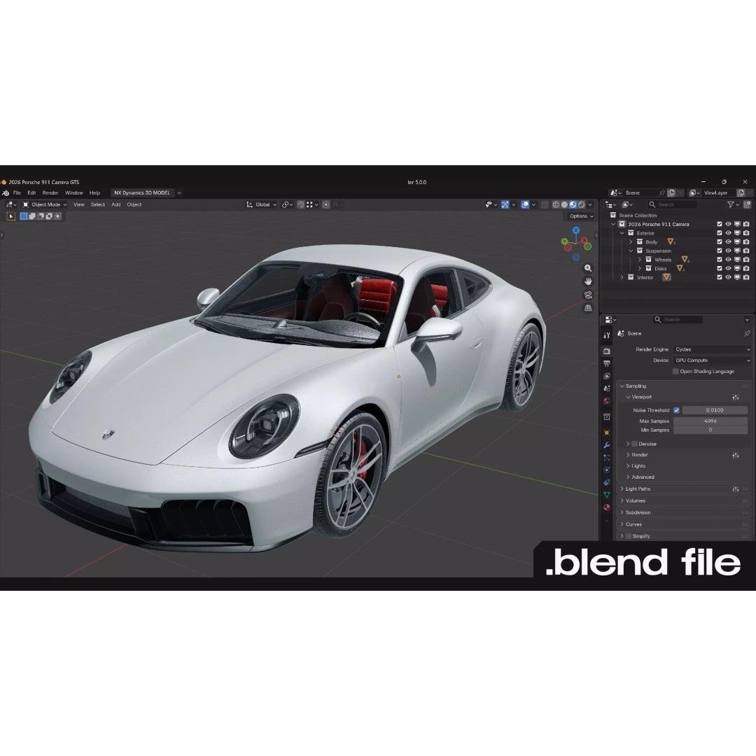 2026 Porsche 911 Carrera 4 GTS 3D Model – High Poly Game Asset, FBX, Blender - View 35