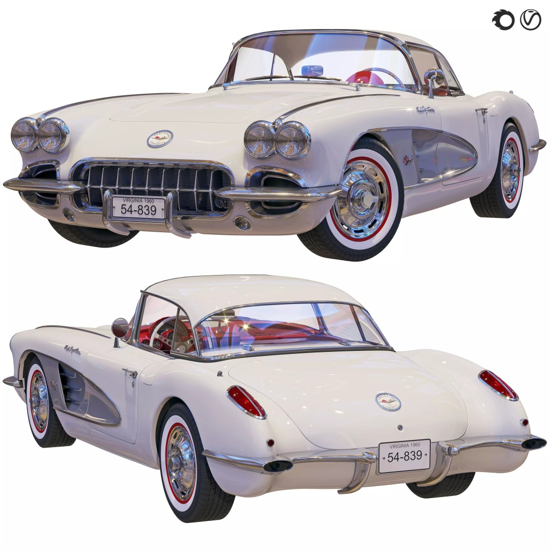 Chevrolet Corvette Coupe 1960 3D Model – Classic Rigged Asset, FBX - View 2