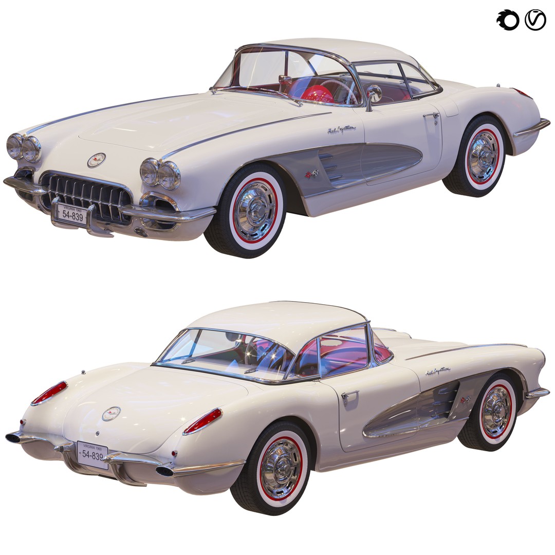 Chevrolet Corvette Coupe 1960 3D Model – Classic Rigged Asset, FBX - View 3
