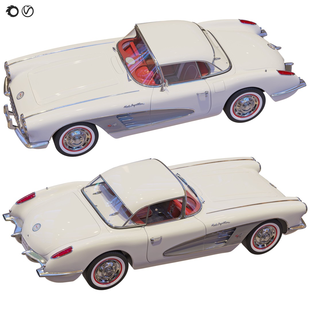 Chevrolet Corvette Coupe 1960 3D Model – Classic Rigged Asset, FBX - View 6