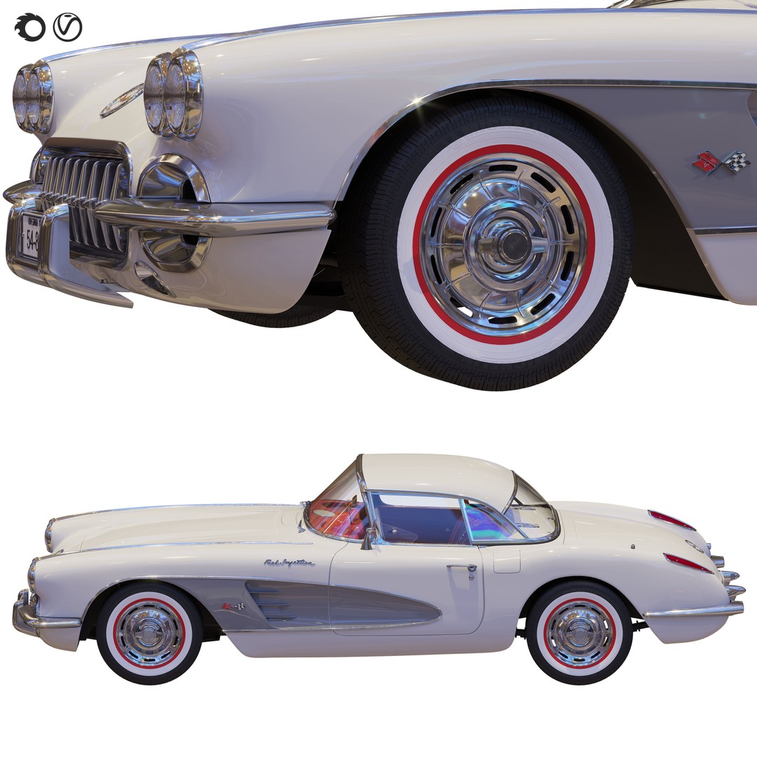 Chevrolet Corvette Coupe 1960 3D Model – Classic Rigged Asset, FBX - View 7