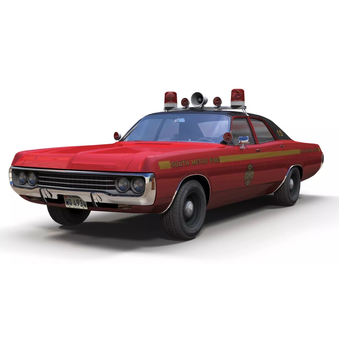 Vintage 70s Fire Chief Car 3D Model – Low Poly Game Ready Asset, FBX - View 10