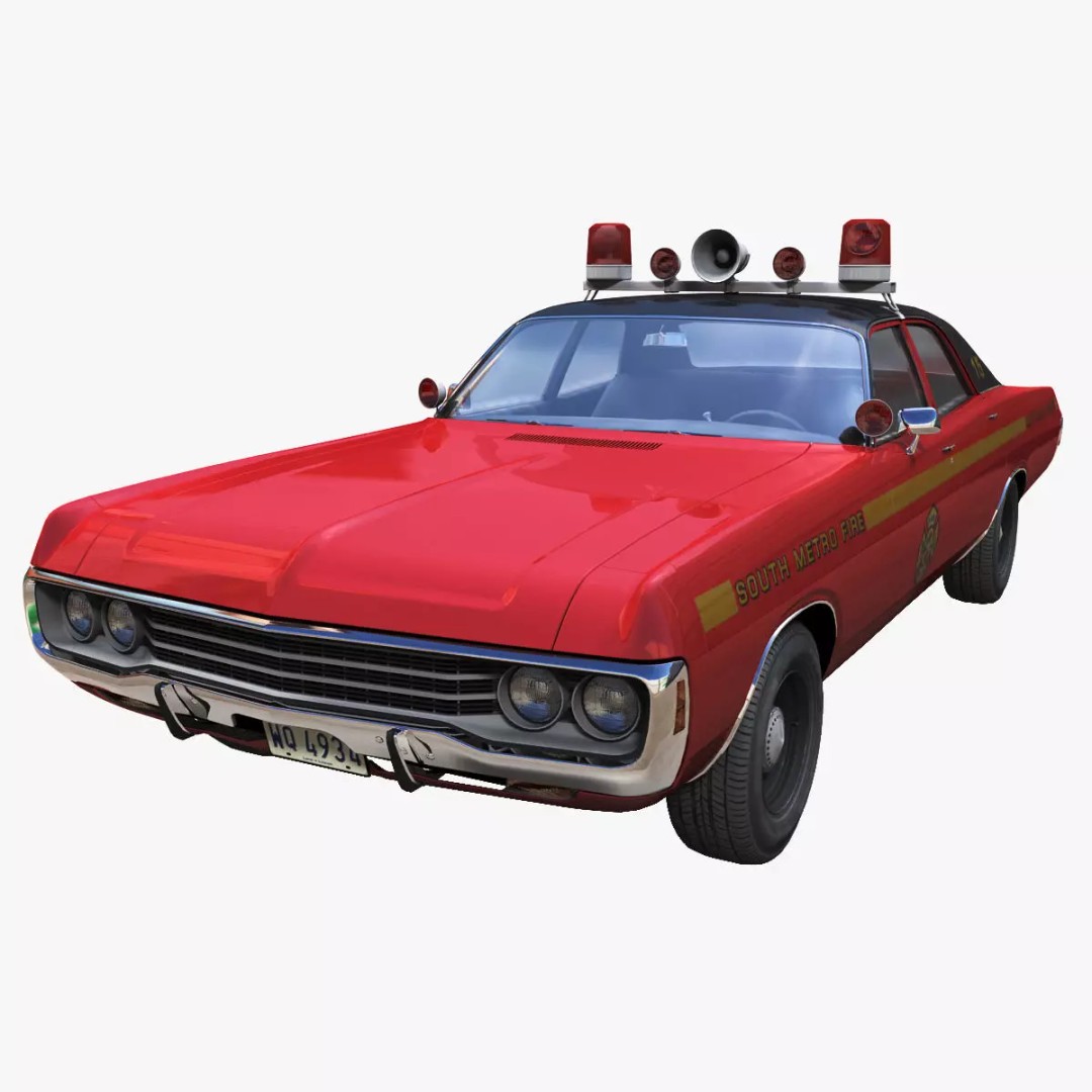 Vintage 70s Fire Chief Car 3D Model – Low Poly Game Ready Asset, FBX - View 2