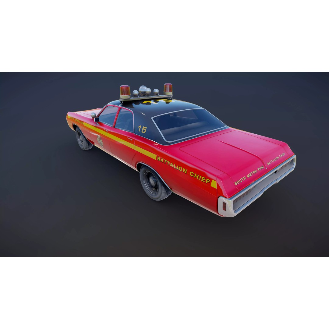 Vintage 70s Fire Chief Car 3D Model – Low Poly Game Ready Asset, FBX - View 20