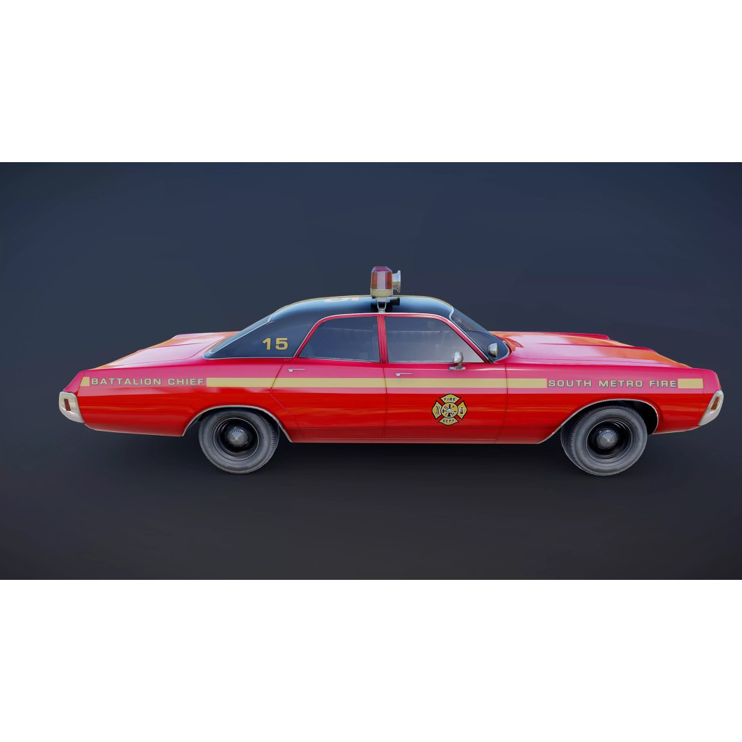 Vintage 70s Fire Chief Car 3D Model – Low Poly Game Ready Asset, FBX - View 22