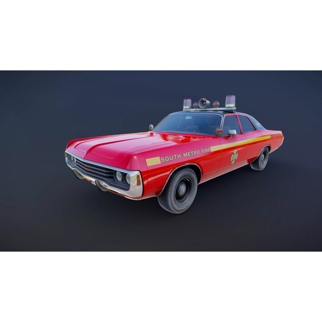 Vintage 70s Fire Chief Car 3D Model – Low Poly Game Ready Asset, FBX - View 23