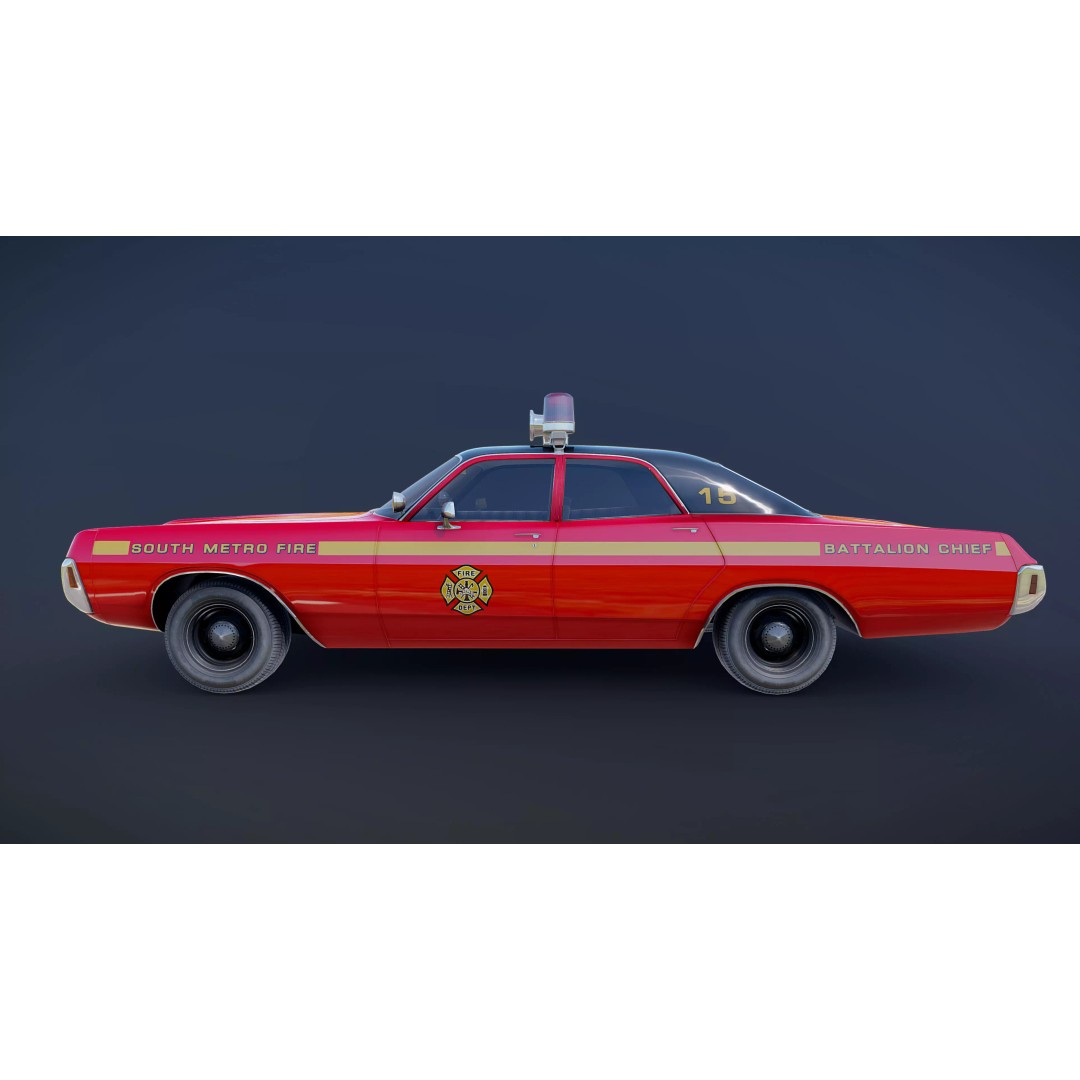 Vintage 70s Fire Chief Car 3D Model – Low Poly Game Ready Asset, FBX - View 25