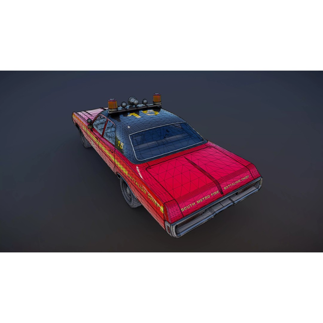 Vintage 70s Fire Chief Car 3D Model – Low Poly Game Ready Asset, FBX - View 27