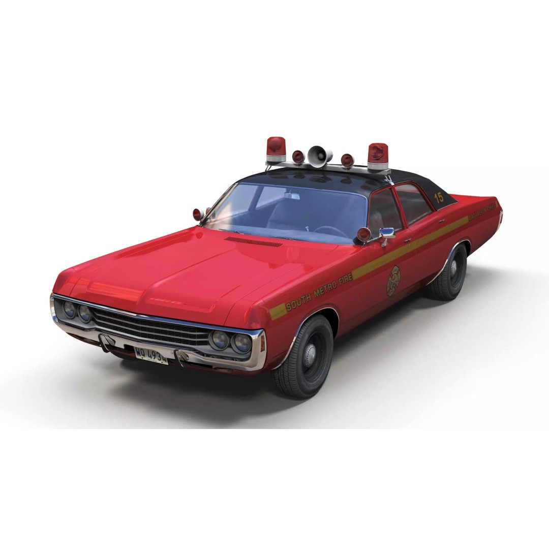 Vintage 70s Fire Chief Car 3D Model – Low Poly Game Ready Asset, FBX - View 3