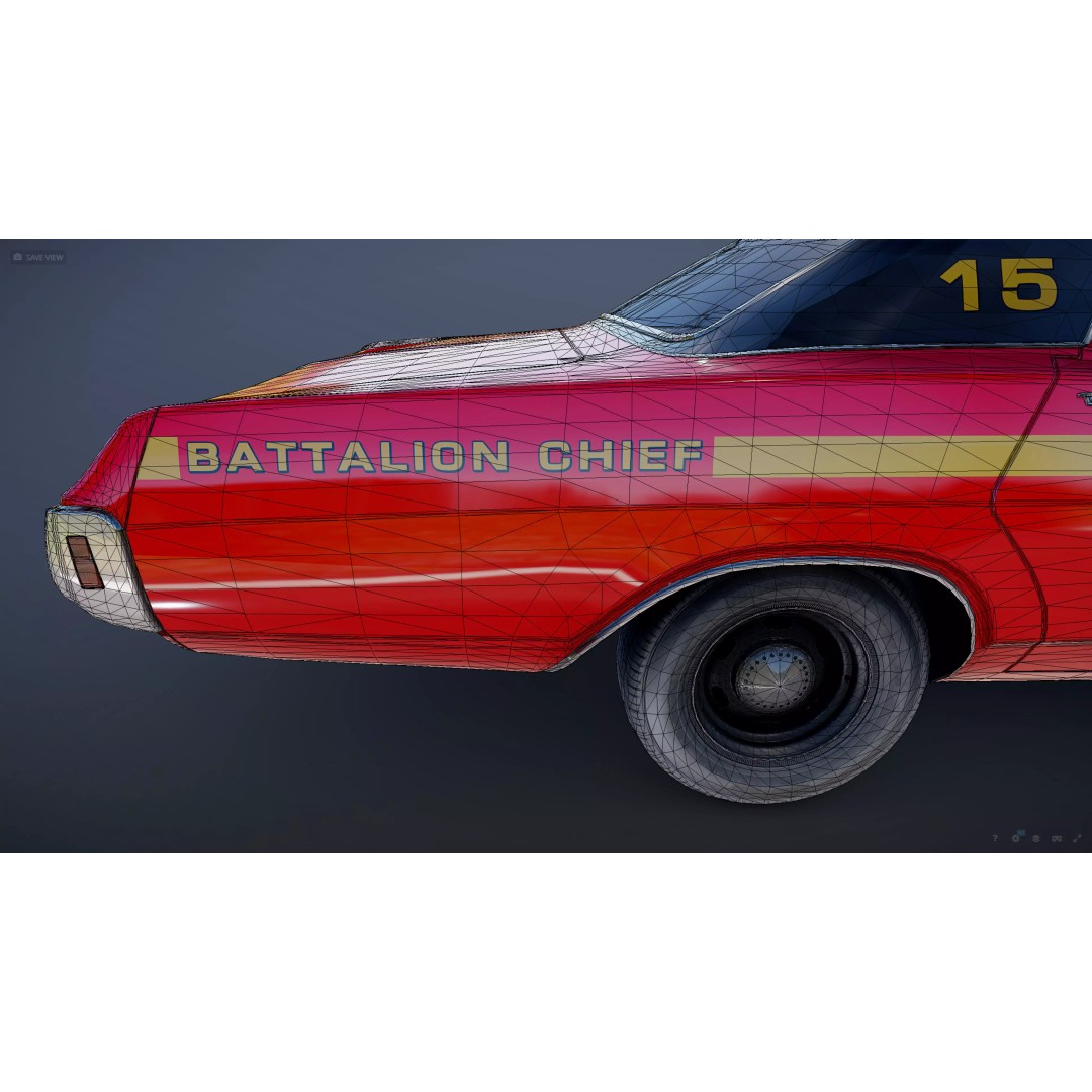 Vintage 70s Fire Chief Car 3D Model – Low Poly Game Ready Asset, FBX - View 32