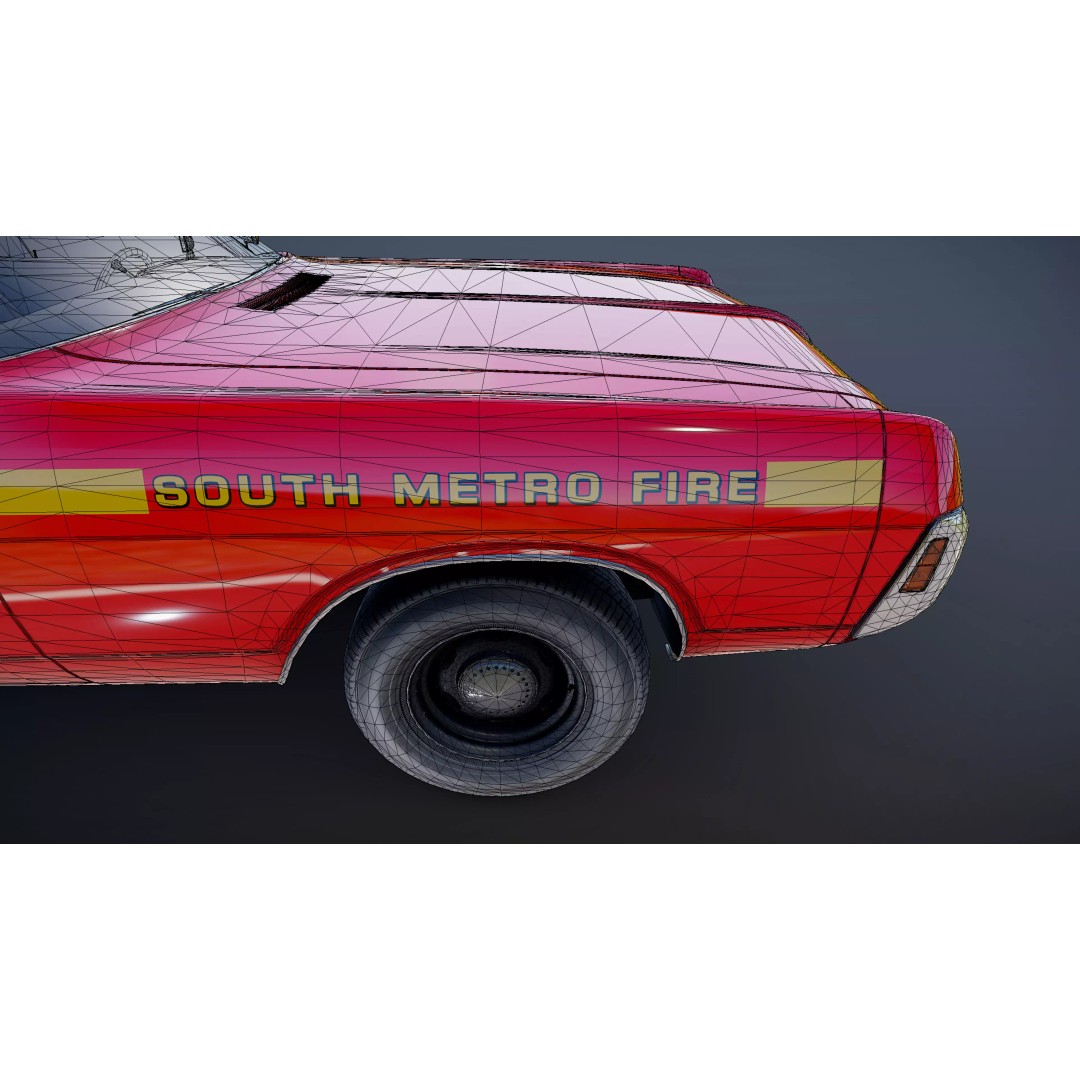 Vintage 70s Fire Chief Car 3D Model – Low Poly Game Ready Asset, FBX - View 33