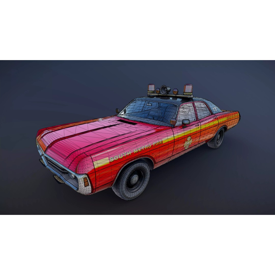 Vintage 70s Fire Chief Car 3D Model – Low Poly Game Ready Asset, FBX - View 34