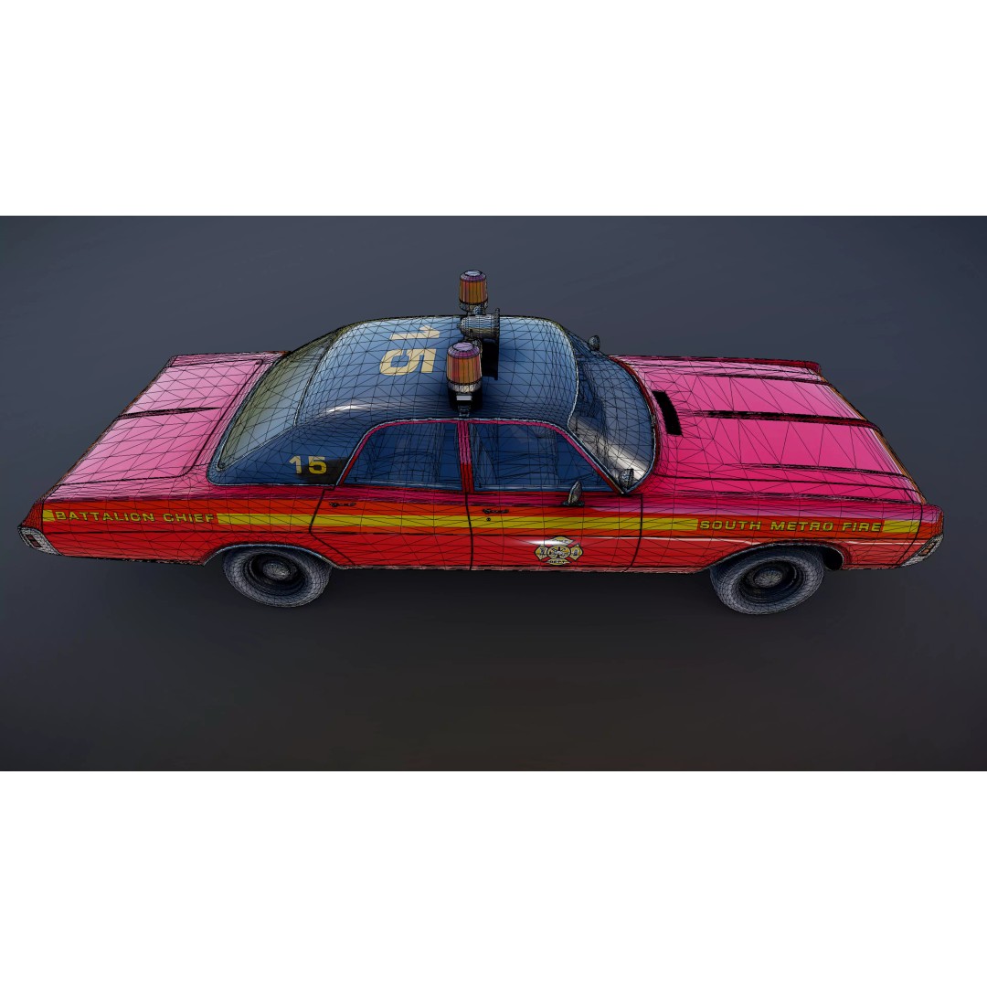 Vintage 70s Fire Chief Car 3D Model – Low Poly Game Ready Asset, FBX - View 35