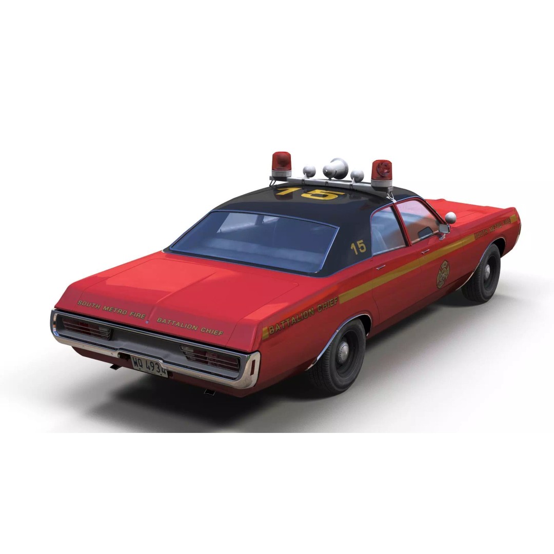 Vintage 70s Fire Chief Car 3D Model – Low Poly Game Ready Asset, FBX - View 4