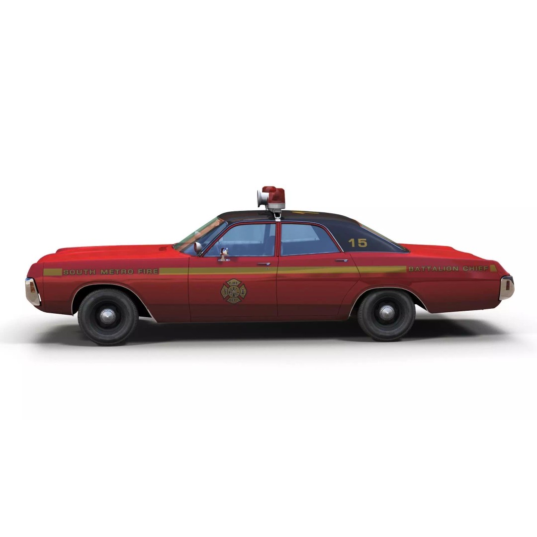 Vintage 70s Fire Chief Car 3D Model – Low Poly Game Ready Asset, FBX - View 6
