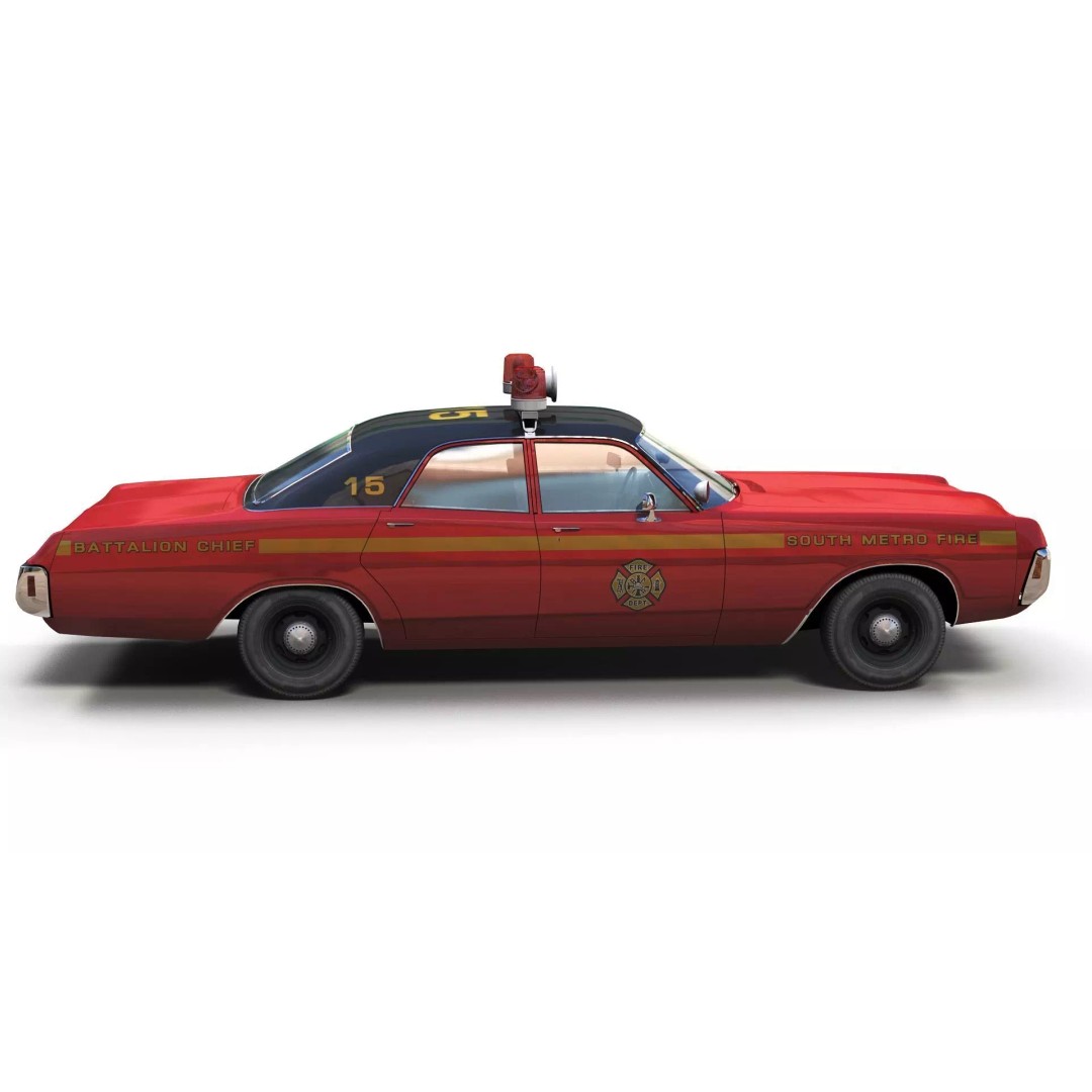 Vintage 70s Fire Chief Car 3D Model – Low Poly Game Ready Asset, FBX - View 7