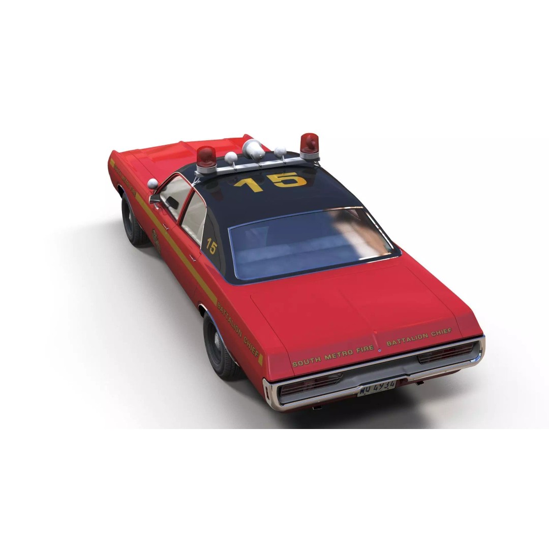 Vintage 70s Fire Chief Car 3D Model – Low Poly Game Ready Asset, FBX - View 9