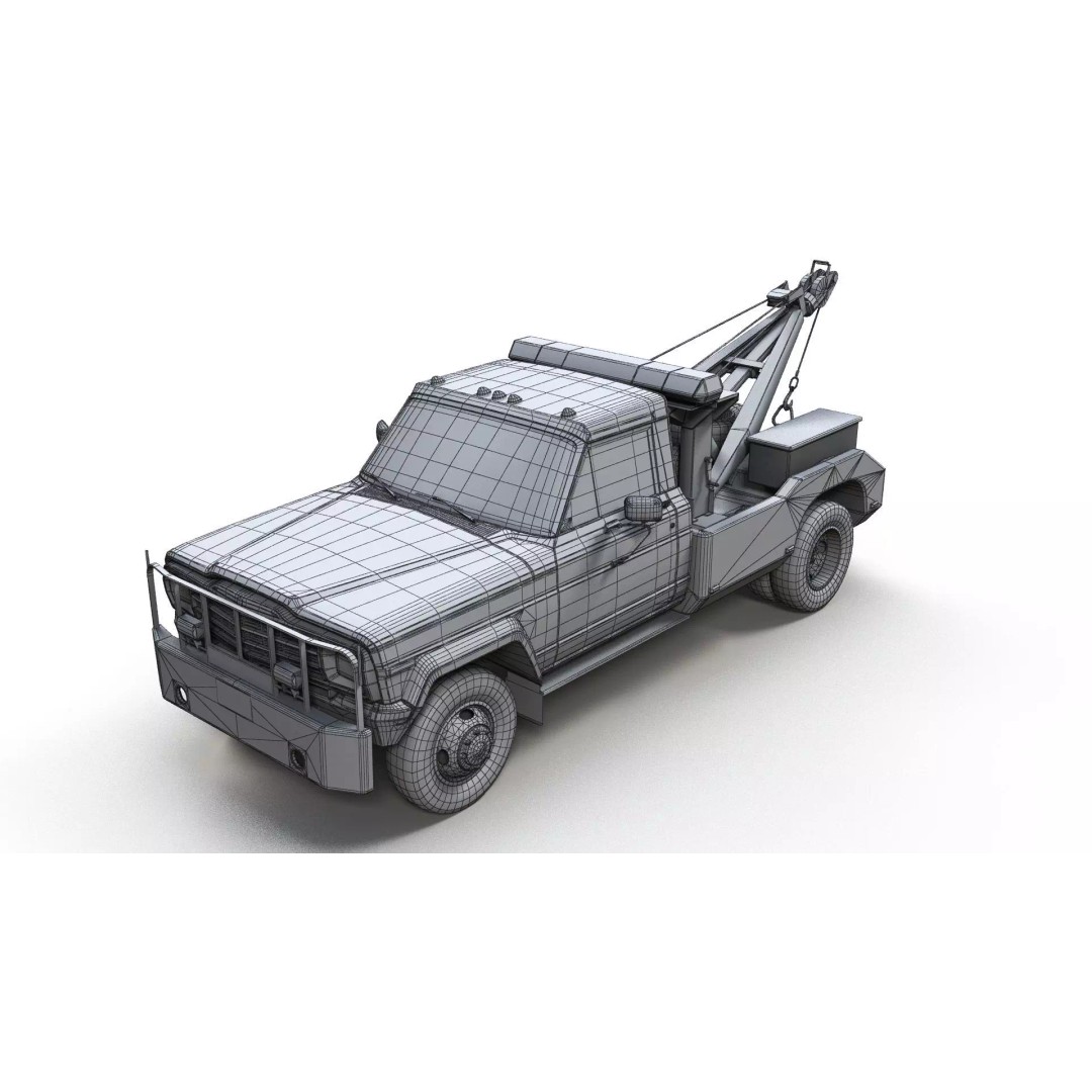 Jeep J20 Holmes Tow Truck 3D Model – Low Poly Game Ready Asset, FBX - View 11