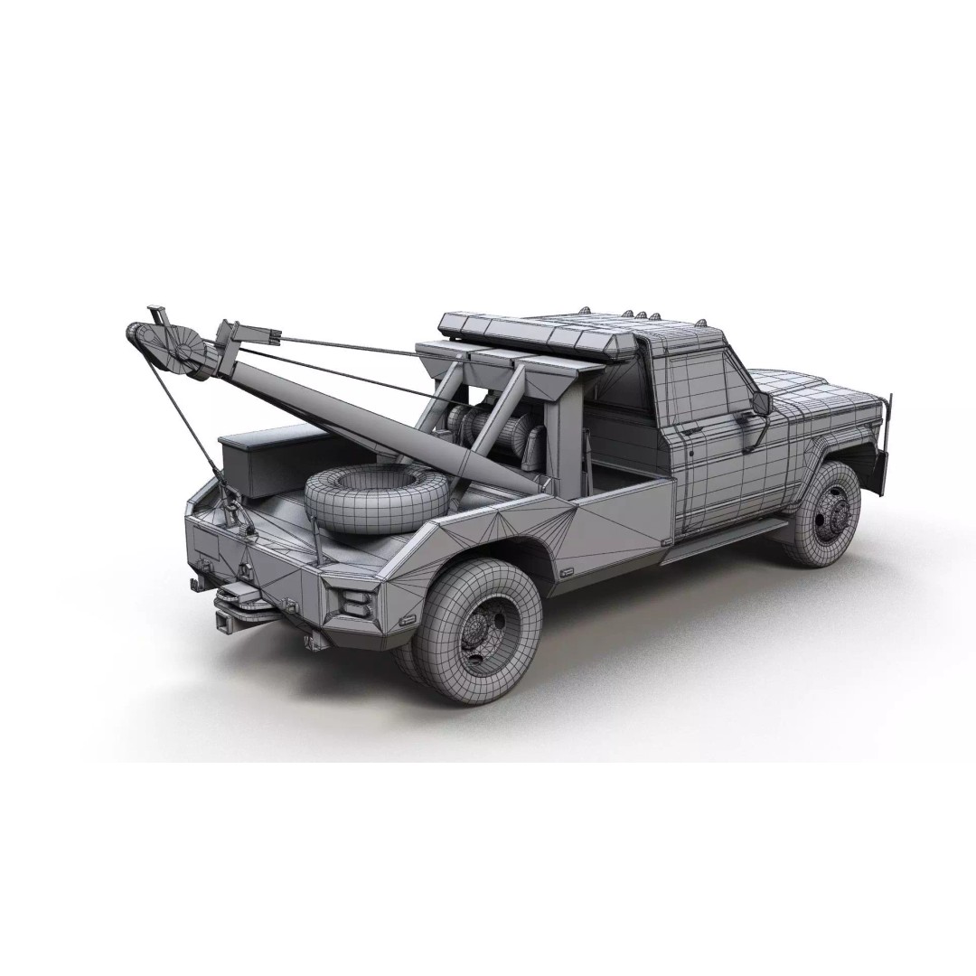 Jeep J20 Holmes Tow Truck 3D Model – Low Poly Game Ready Asset, FBX - View 12