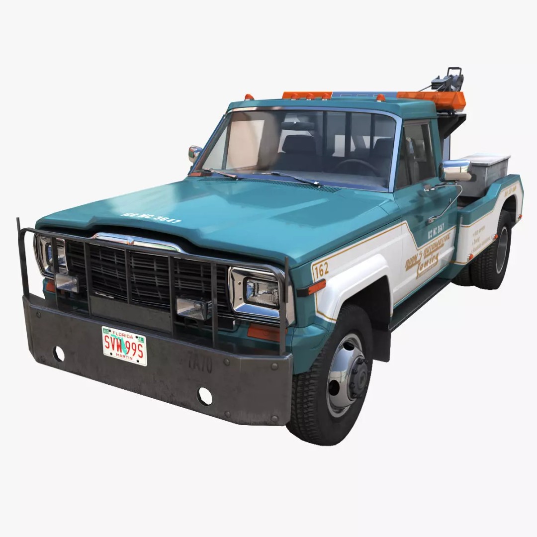 Jeep J20 Holmes Tow Truck 3D Model – Low Poly Game Ready Asset, FBX - View 2