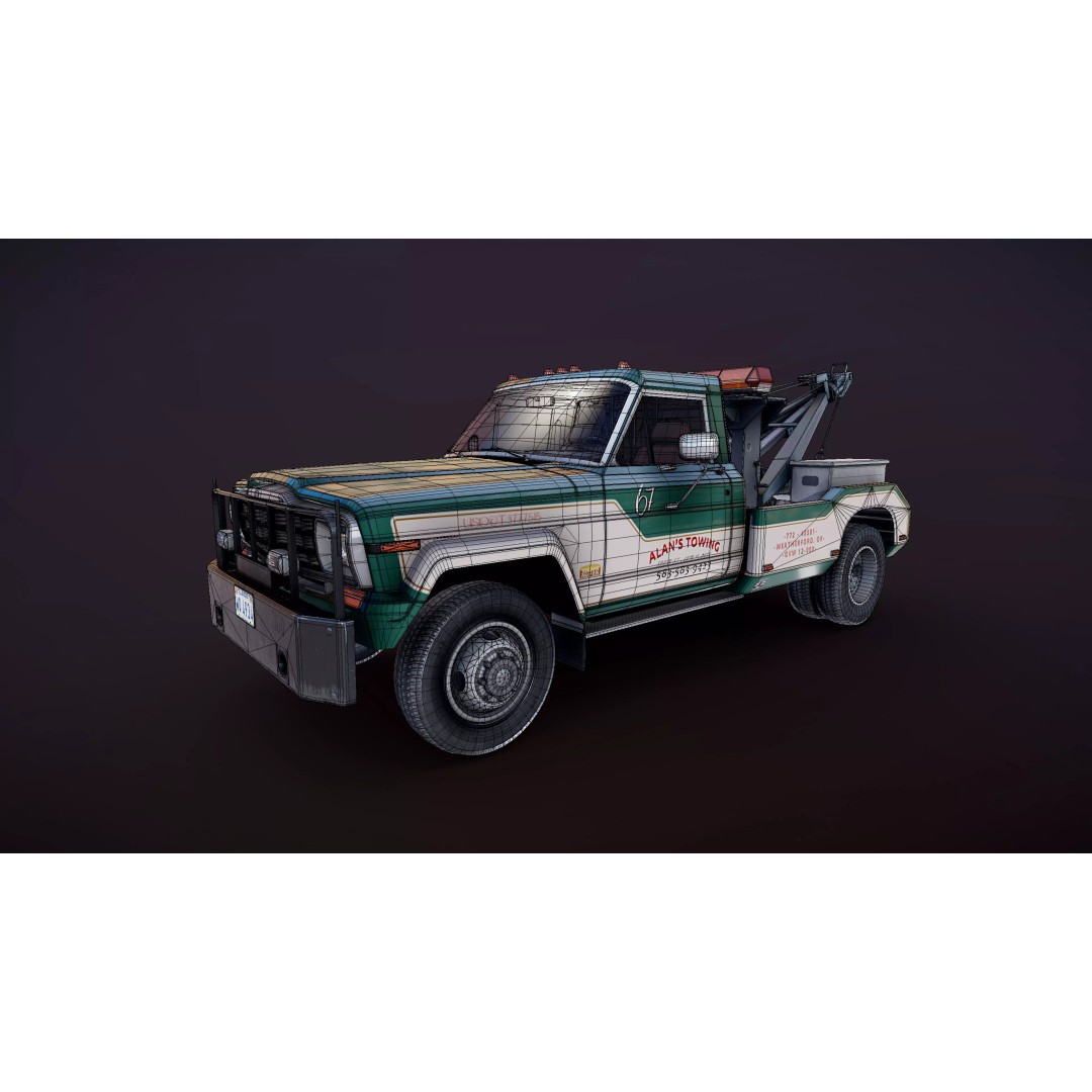 Jeep J20 Holmes Tow Truck 3D Model – Low Poly Game Ready Asset, FBX - View 23