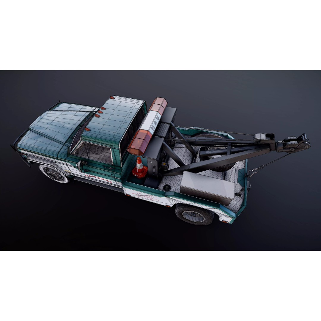 Jeep J20 Holmes Tow Truck 3D Model – Low Poly Game Ready Asset, FBX - View 25