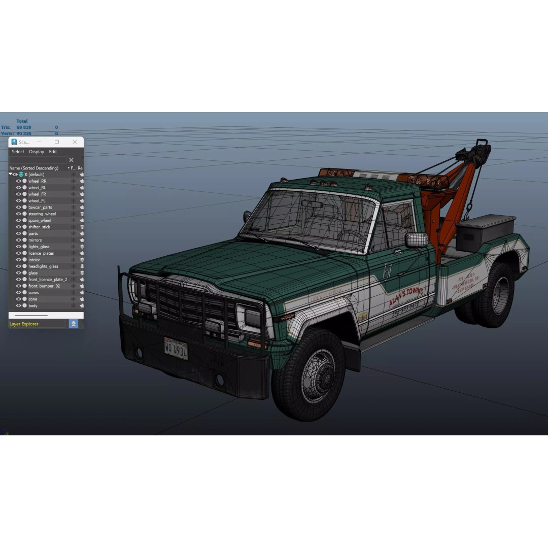 Jeep J20 Holmes Tow Truck 3D Model – Low Poly Game Ready Asset, FBX - View 26