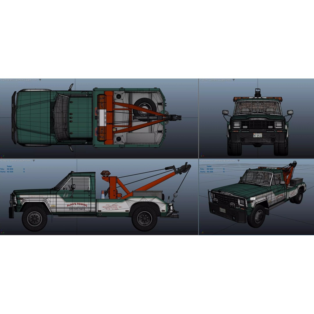Jeep J20 Holmes Tow Truck 3D Model – Low Poly Game Ready Asset, FBX - View 27