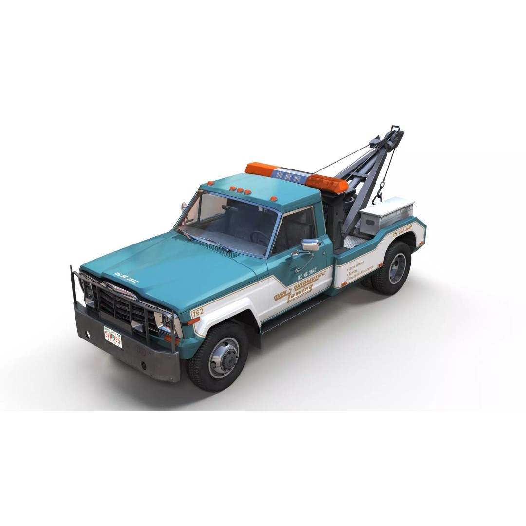 Jeep J20 Holmes Tow Truck 3D Model – Low Poly Game Ready Asset, FBX - View 3