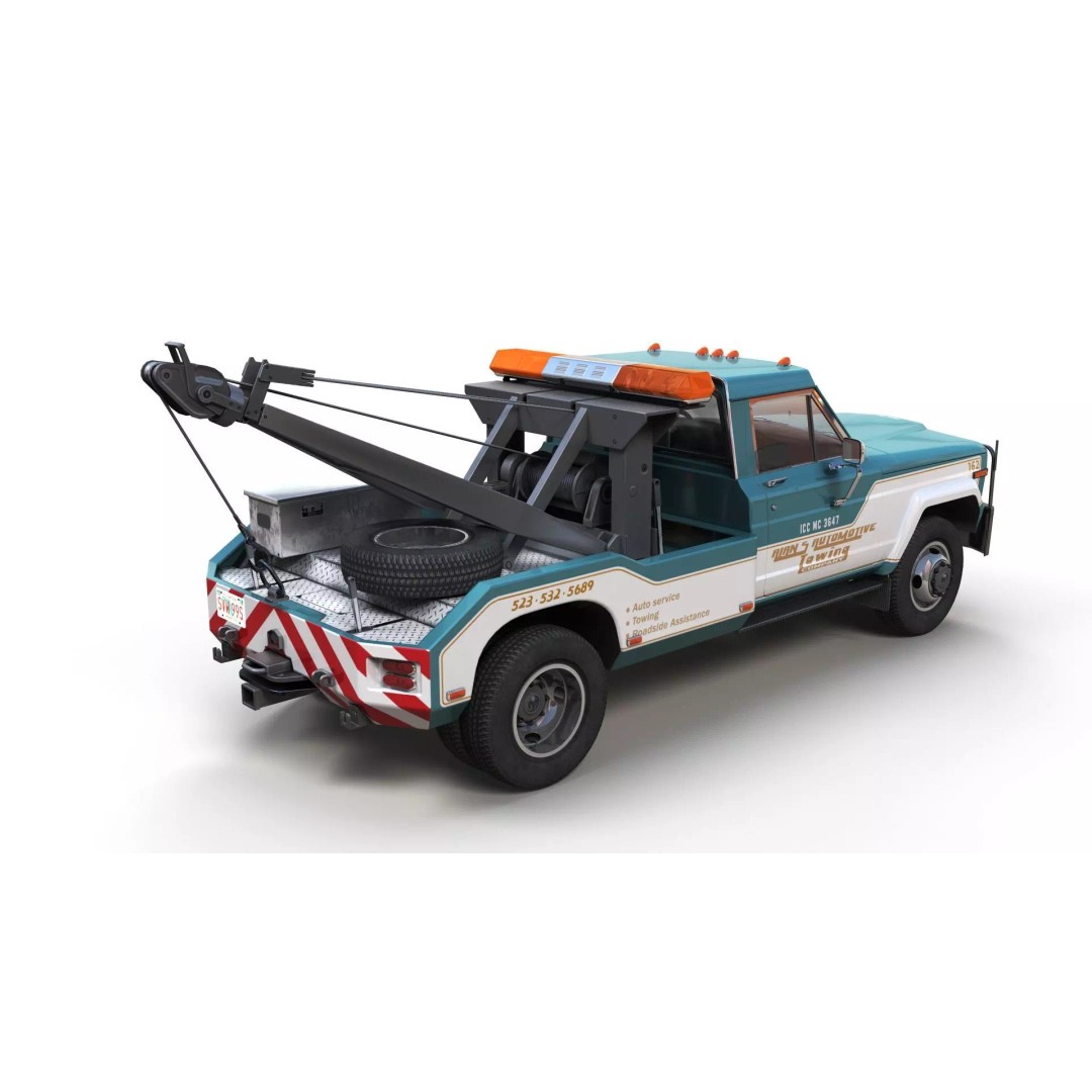 Jeep J20 Holmes Tow Truck 3D Model – Low Poly Game Ready Asset, FBX - View 4