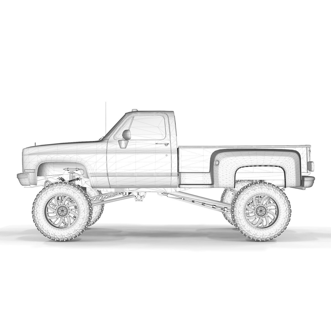 Chevrolet C10 1980 Lifted Pick Up 3D Model – Game Ready PBR Asset, FBX - View 15