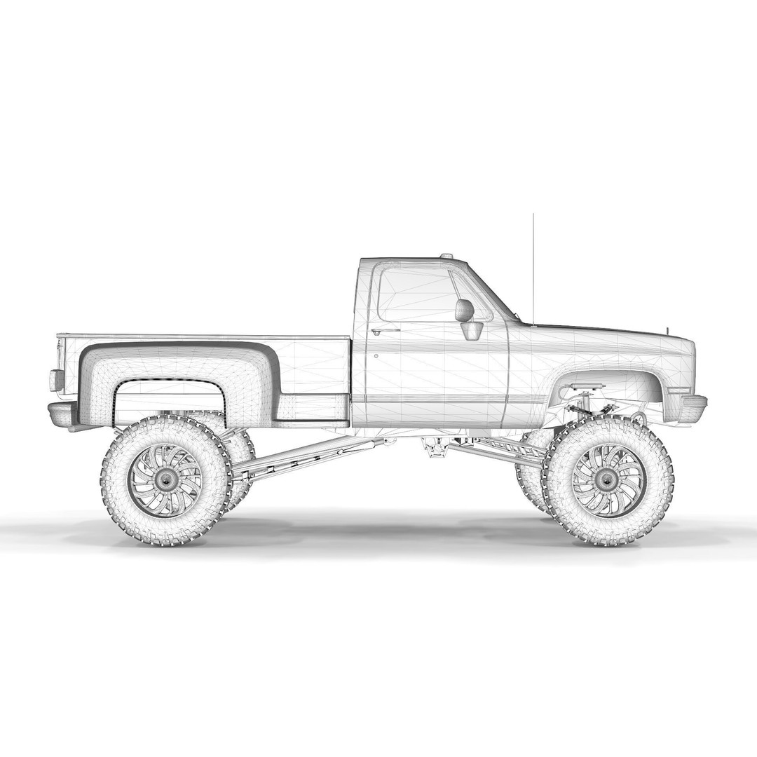 Chevrolet C10 1980 Lifted Pick Up 3D Model – Game Ready PBR Asset, FBX - View 16
