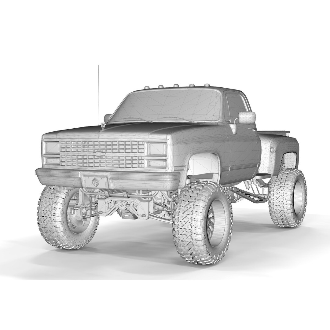 Chevrolet C10 1980 Lifted Pick Up 3D Model – Game Ready PBR Asset, FBX - View 17