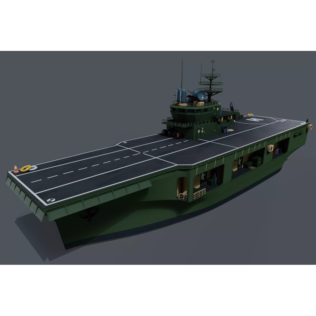 Assault Ship 3D Model – Amphibious Military Watercraft, FBX - View 2