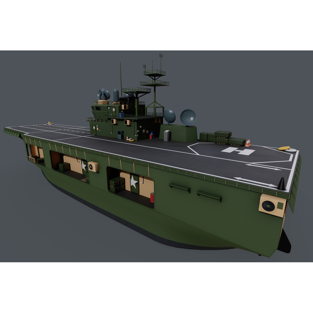 Assault Ship 3D Model – Amphibious Military Watercraft, FBX - View 4