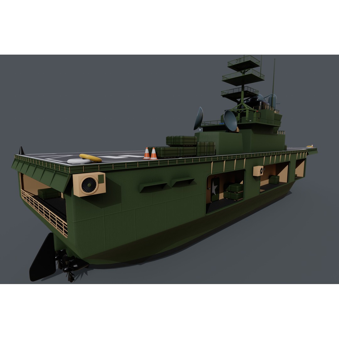 Assault Ship 3D Model – Amphibious Military Watercraft, FBX - View 6