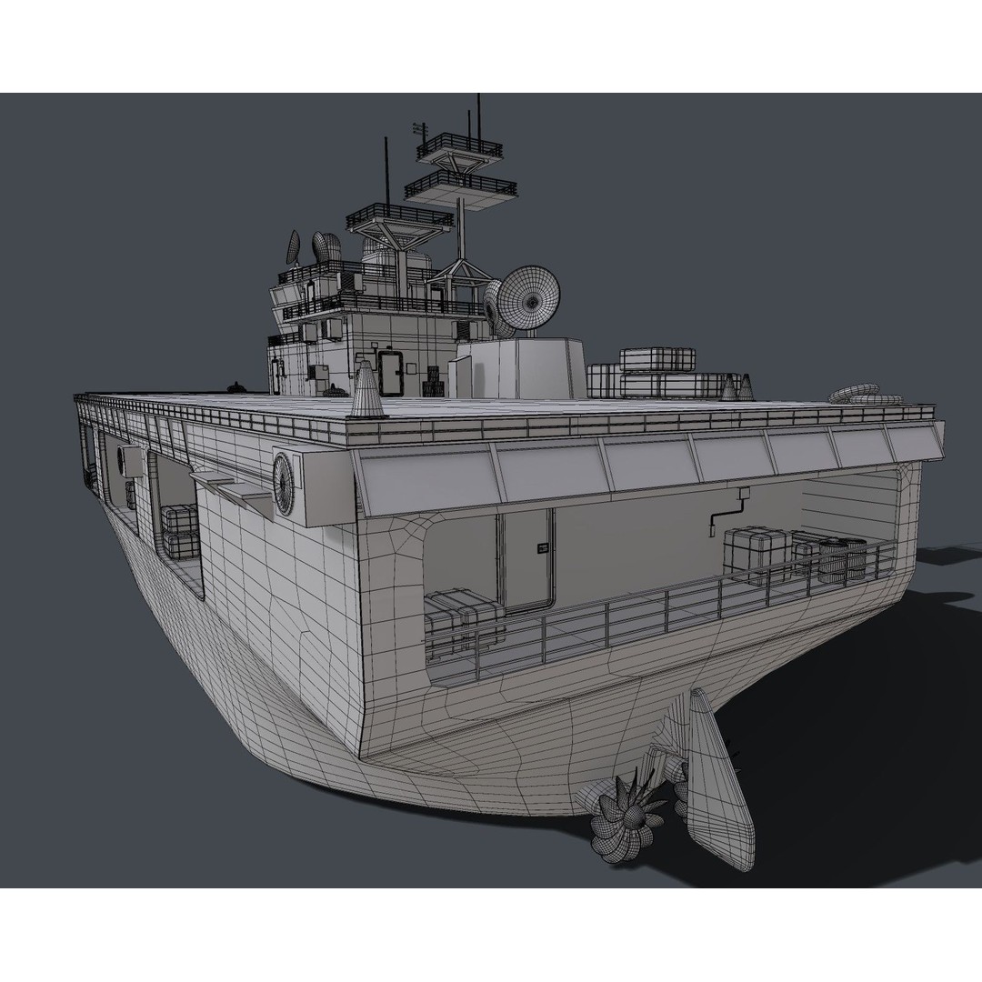 Assault Ship 3D Model – Amphibious Military Watercraft, FBX - View 7