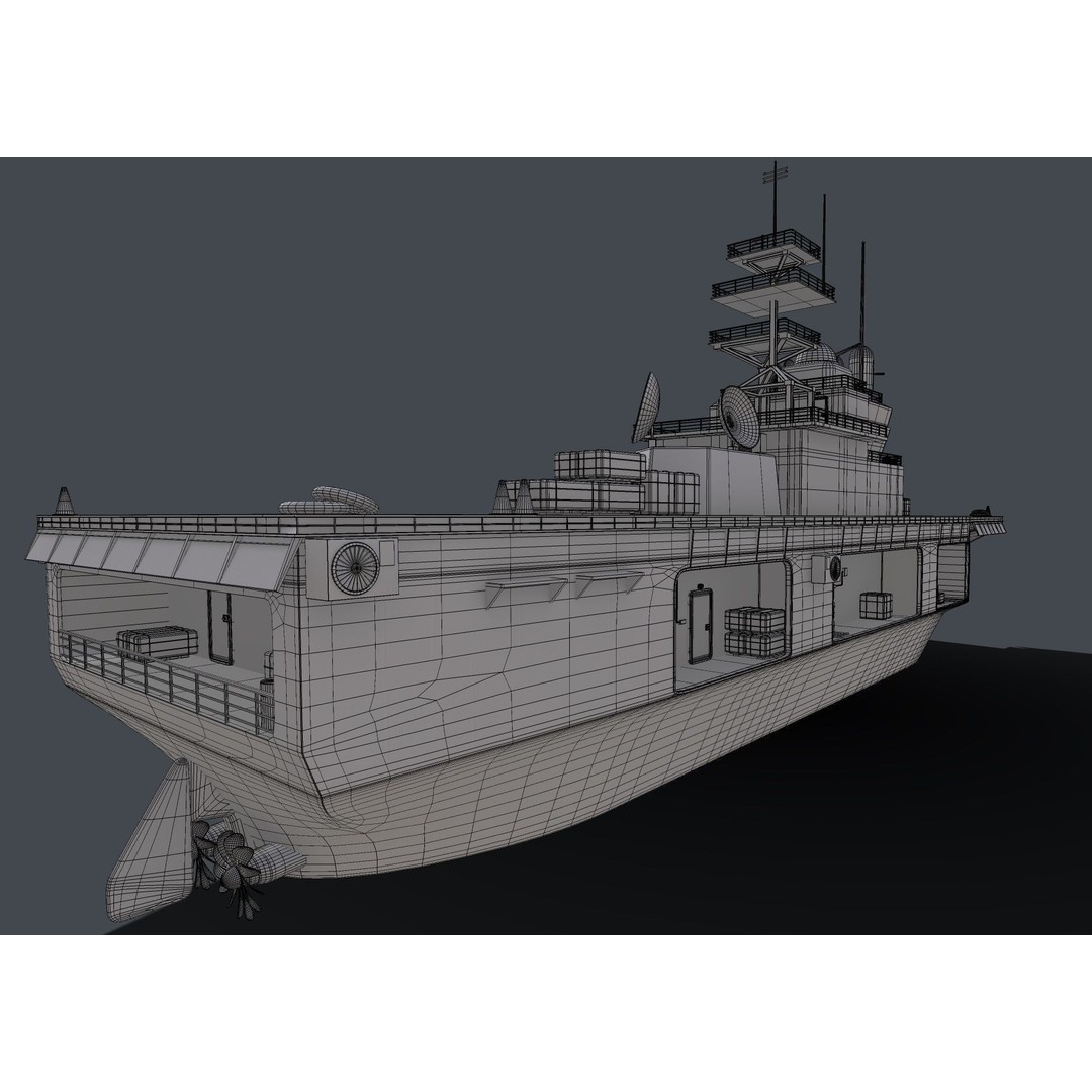 Assault Ship 3D Model – Amphibious Military Watercraft, FBX - View 9