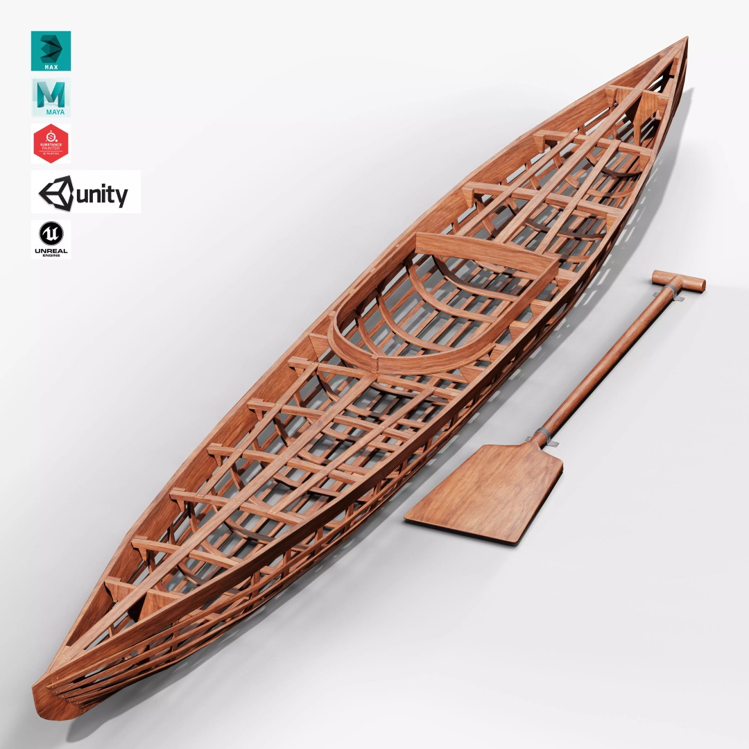Kayak 3D Model – Low Poly Game Asset with PBR Textures, FBX - View 2
