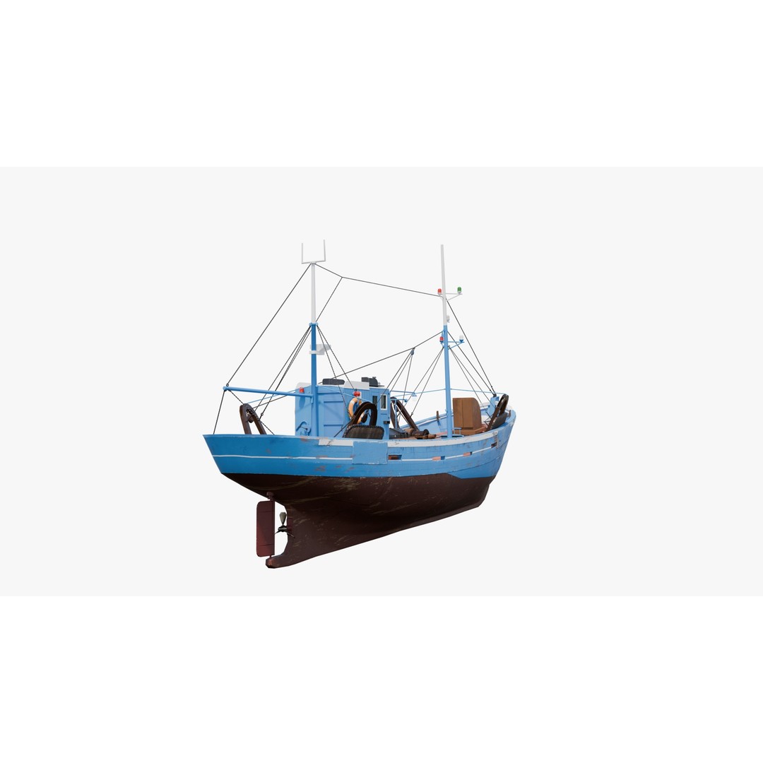 Fishing Boat 3D Model – Low Poly Game Ready Asset with PBR Textures - View 11