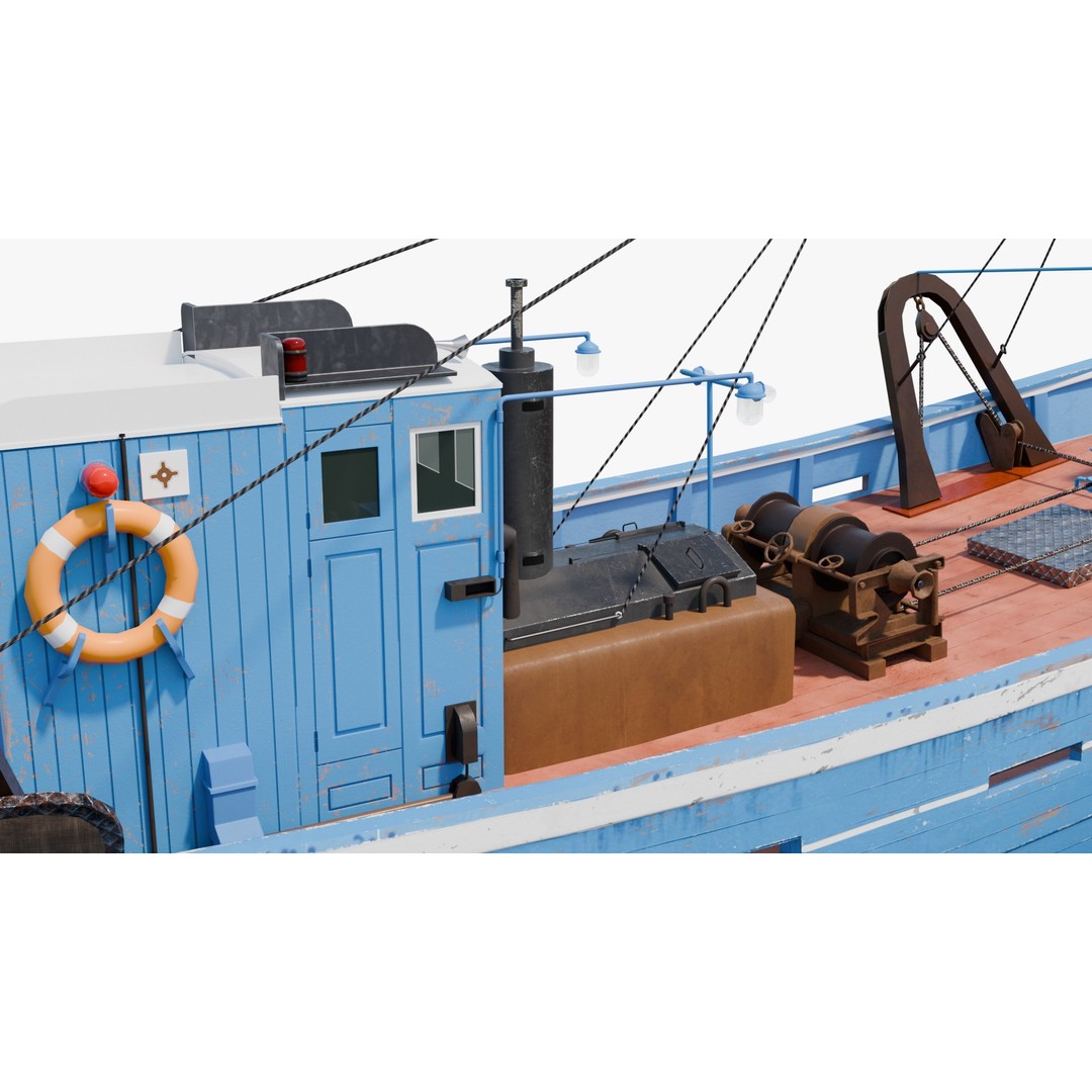 Fishing Boat 3D Model – Low Poly Game Ready Asset with PBR Textures - View 17