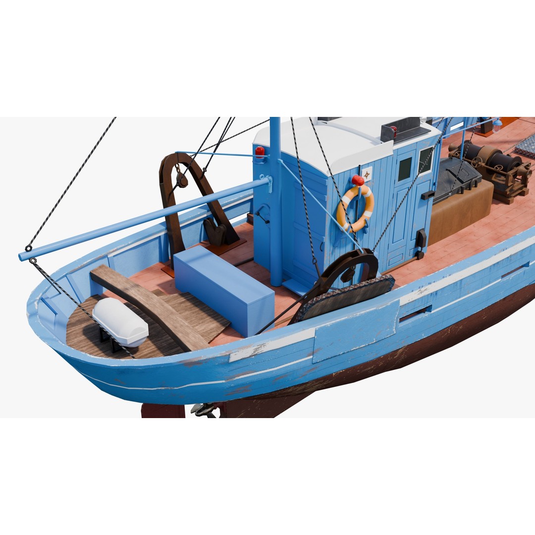Fishing Boat 3D Model – Low Poly Game Ready Asset with PBR Textures - View 18