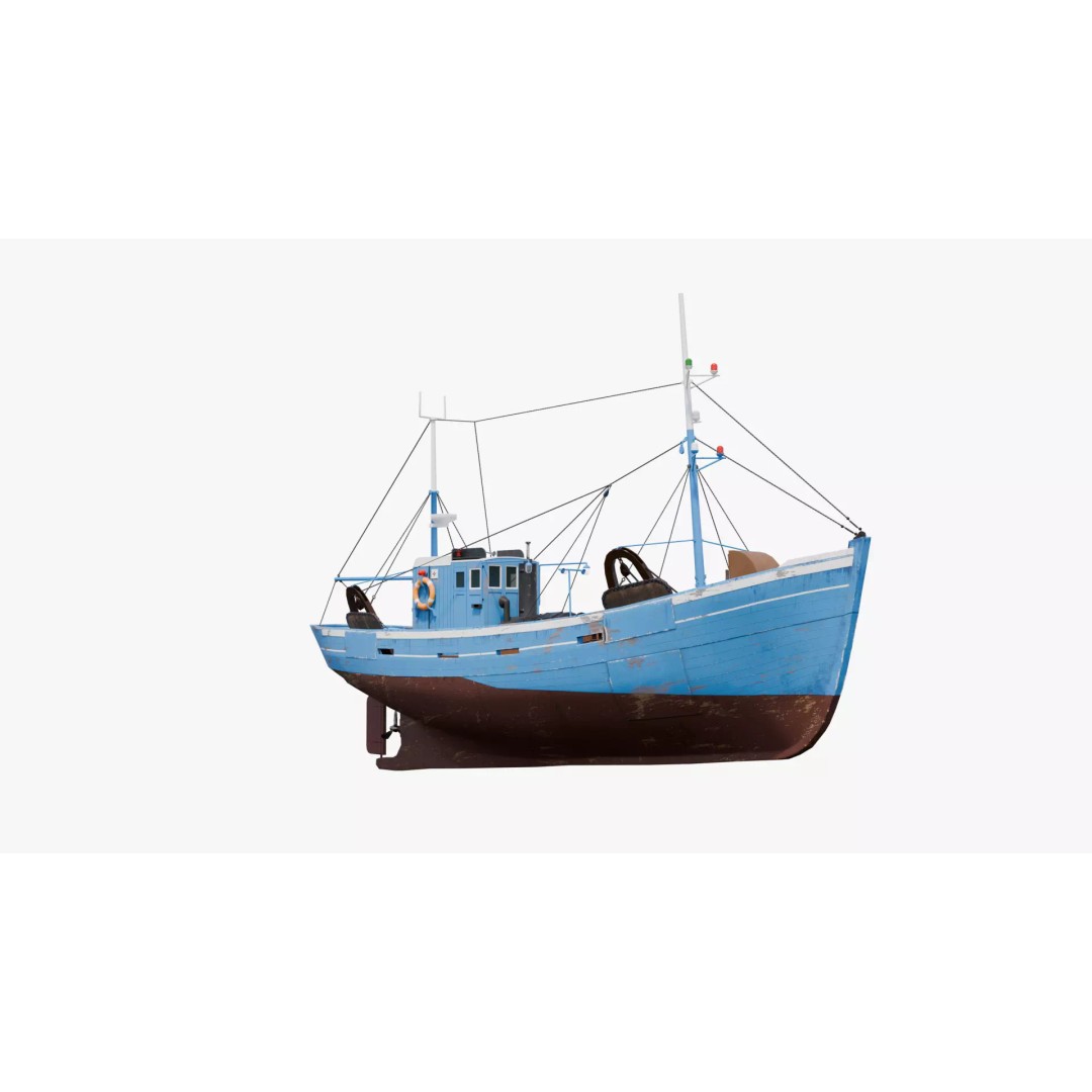 Fishing Boat 3D Model – Low Poly Game Ready Asset with PBR Textures - View 2