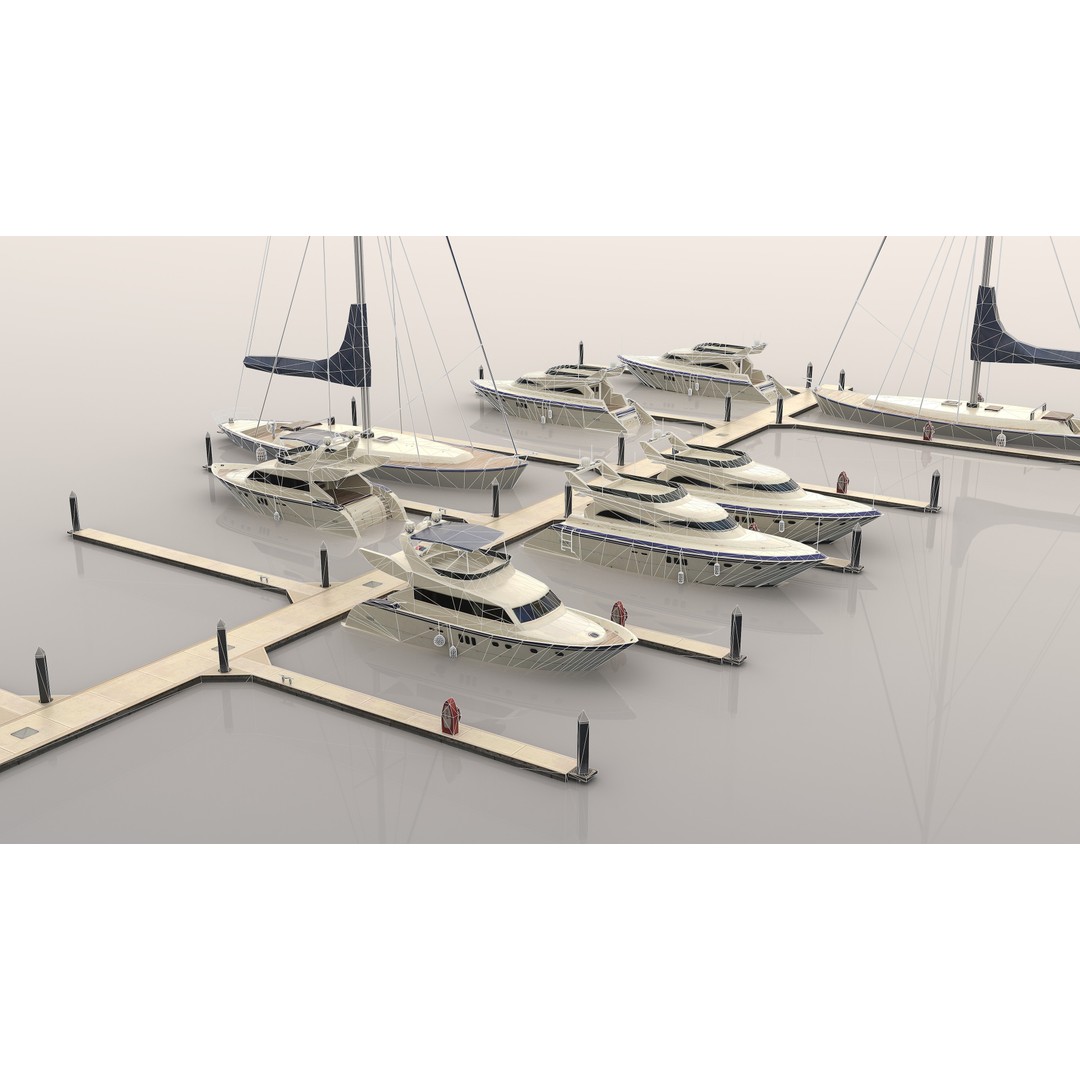 Piers and Yachts 3D Model – Low Poly Game Ready Asset, FBX