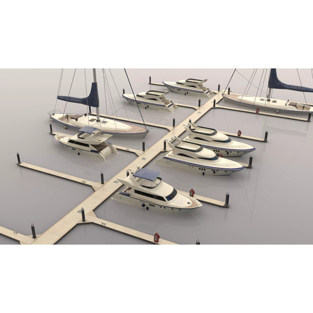 Piers and Yachts 3D Model – Low Poly Game Ready Asset, FBX - View 2